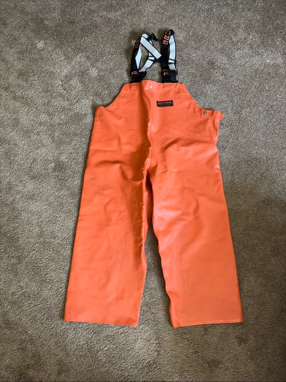 Grundens Waterproof Orange Bib Overalls with Suspenders